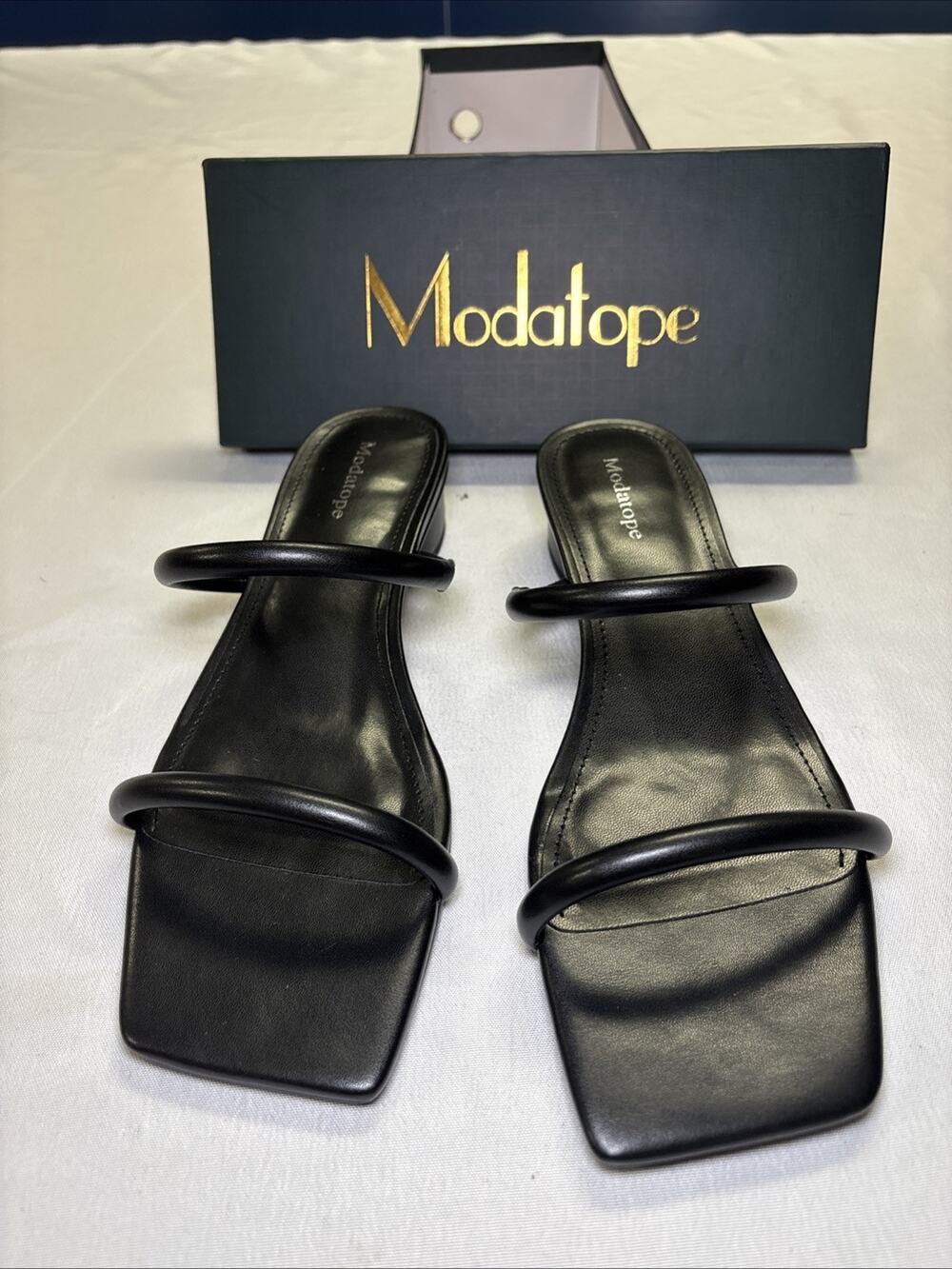 Modatope Women Chunky Heel Open Toe Sandals Black New Two Straps Women Size 9